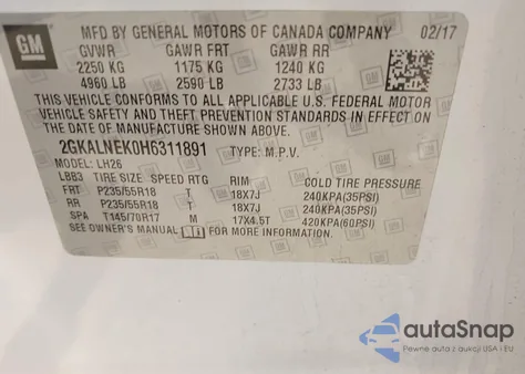 2017 GMC Terrain Sle-2 из США, поврежденный, VIN 2GKALNEK0H6311891